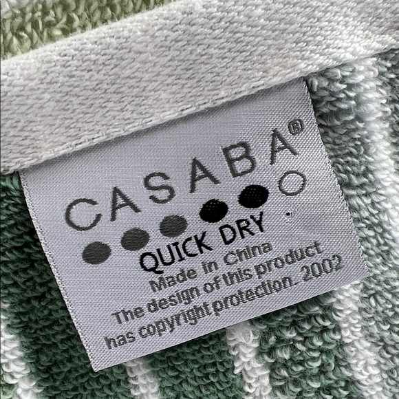 Casaba Bath Towel Set Striped Green Tan Gray White Striped Quick Dry 2 Pc NEW - Picture 7 of 7